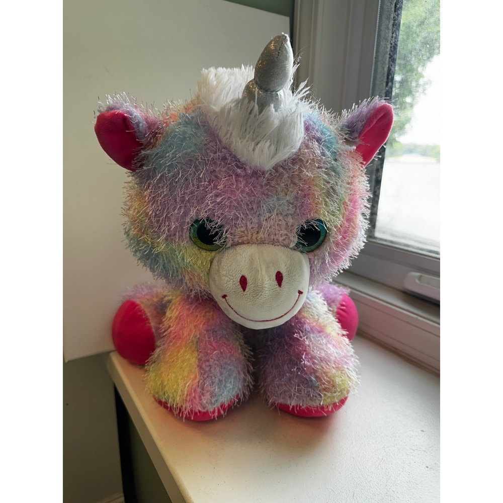 Peek-A-Boo Toys Rainbow Pastel Shaggy Plush Unicorn Silver Horn 15" 55-940SK